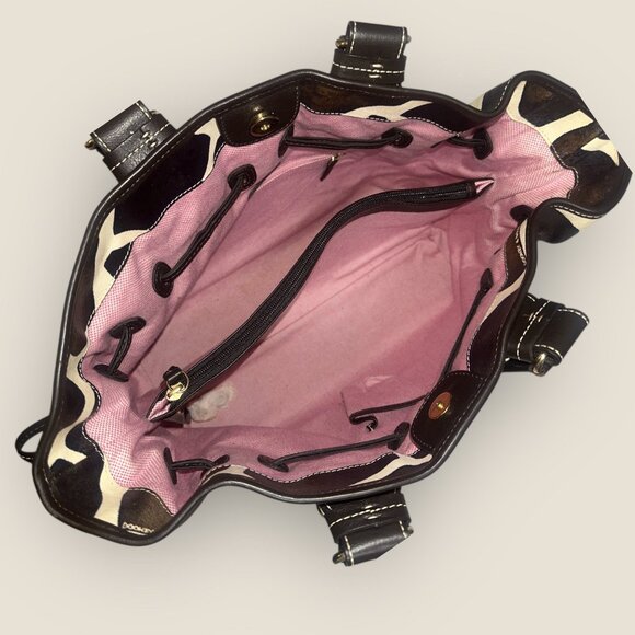 VTG Dooney & Bourke Giraffe Print Chiara Satchel J8927972 Brown Drawstring Tote - Picture 6 of 7